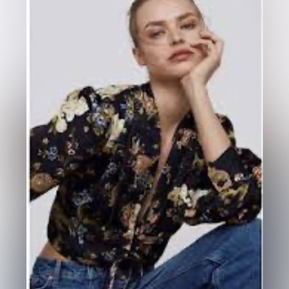 Zara Black Floral Print Blouse